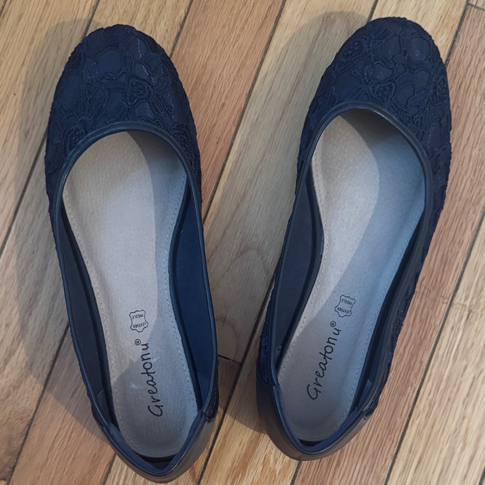 Greatonu Dark Blue Lace Flats